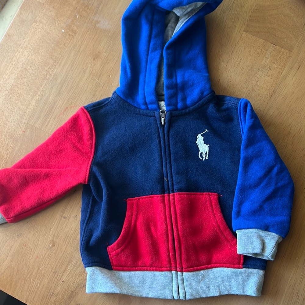 Red blue and grey ralph lauren zip up for 6 month old